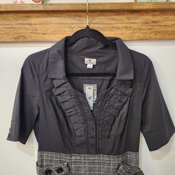 NWT Worthington Women's Size 8 Plaid Lined Dress Blouse Skirt Black Gray Button - Picture 2 of 12